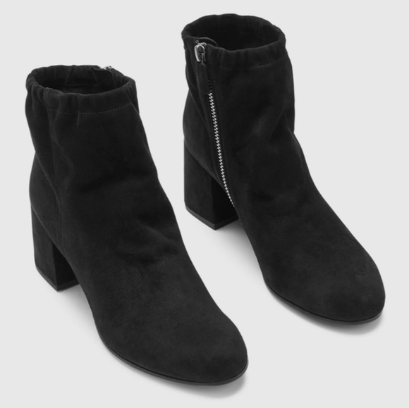 Eileen Fisher Black Suede Leather Hollis Ankle Boot Booties Shoes Chunky Heel 9 - Picture 2 of 10